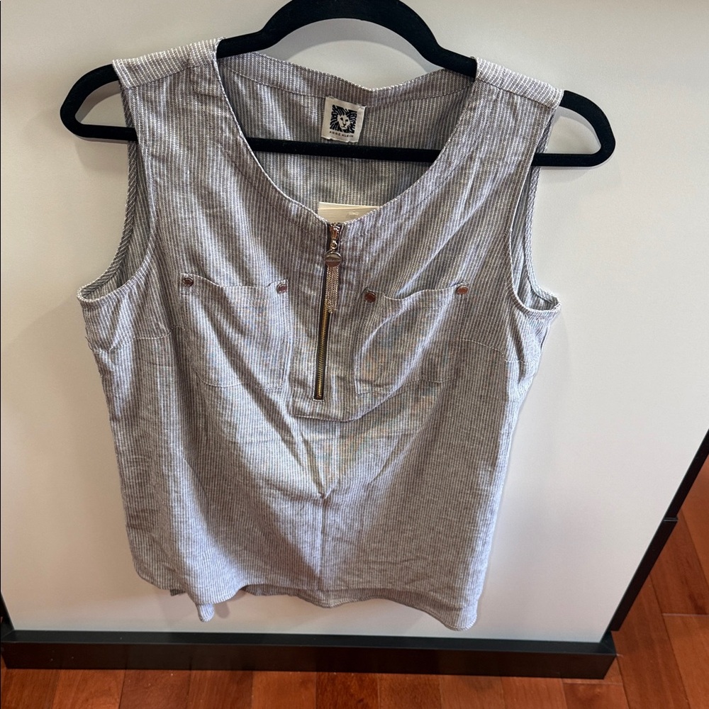 Anne Klein Gray Striped Sleeveless Blouse